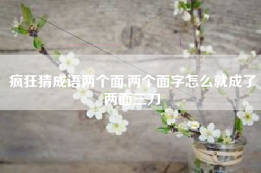 疯狂猜成语两个面,两个面字怎么就成了两面三刀